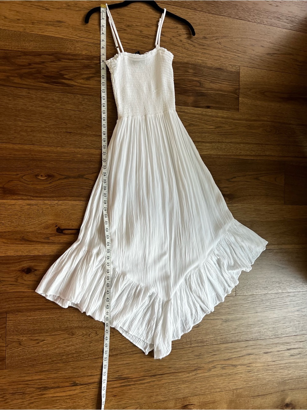 Angie White Smocked Bodice Ruffle-Hem Midi Dress Suze Small - Picture 3 of 5